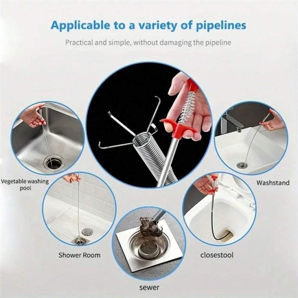 Drain cleaning pipe, Clog remover cleaning household for kitchen bending sink tool. - Image 2